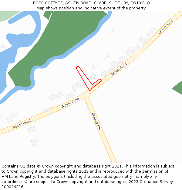 ROSE COTTAGE, ASHEN ROAD, CLARE, SUDBURY, CO10 8LQ: Location map and indicative extent of plot