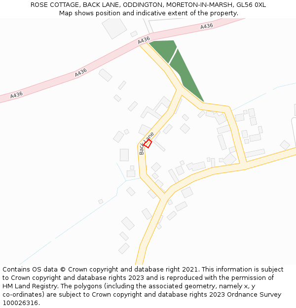 ROSE COTTAGE, BACK LANE, ODDINGTON, MORETON-IN-MARSH, GL56 0XL: Location map and indicative extent of plot