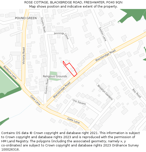 ROSE COTTAGE, BLACKBRIDGE ROAD, FRESHWATER, PO40 9QN: Location map and indicative extent of plot