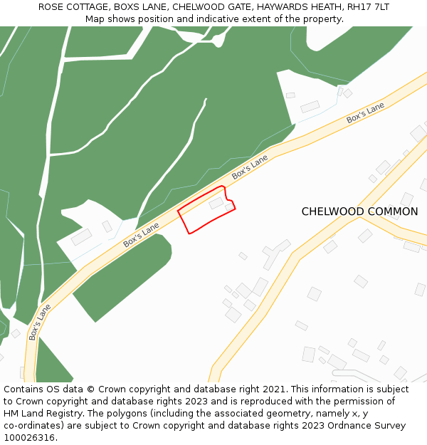 ROSE COTTAGE, BOXS LANE, CHELWOOD GATE, HAYWARDS HEATH, RH17 7LT: Location map and indicative extent of plot