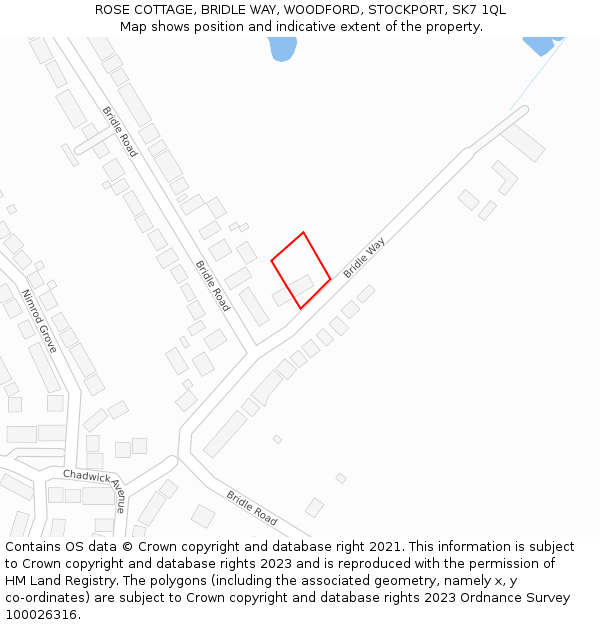 ROSE COTTAGE, BRIDLE WAY, WOODFORD, STOCKPORT, SK7 1QL: Location map and indicative extent of plot