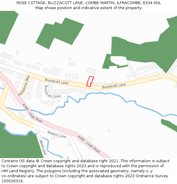 ROSE COTTAGE, BUZZACOTT LANE, COMBE MARTIN, ILFRACOMBE, EX34 0NL: Location map and indicative extent of plot