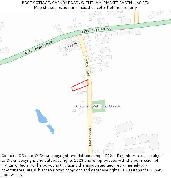 ROSE COTTAGE, CAENBY ROAD, GLENTHAM, MARKET RASEN, LN8 2EX: Location map and indicative extent of plot