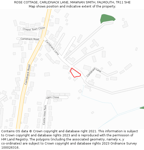 ROSE COTTAGE, CARLIDNACK LANE, MAWNAN SMITH, FALMOUTH, TR11 5HE: Location map and indicative extent of plot