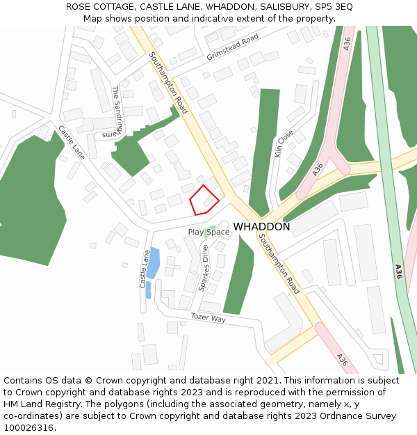 ROSE COTTAGE, CASTLE LANE, WHADDON, SALISBURY, SP5 3EQ: Location map and indicative extent of plot