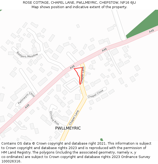 ROSE COTTAGE, CHAPEL LANE, PWLLMEYRIC, CHEPSTOW, NP16 6JU: Location map and indicative extent of plot