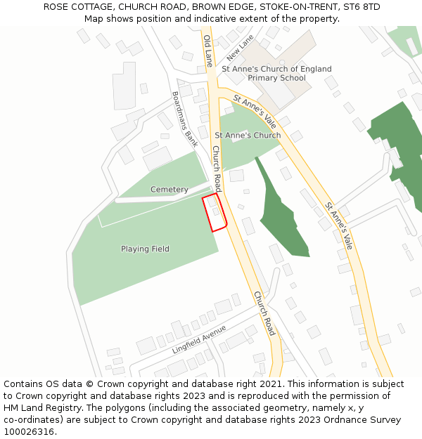 ROSE COTTAGE, CHURCH ROAD, BROWN EDGE, STOKE-ON-TRENT, ST6 8TD: Location map and indicative extent of plot