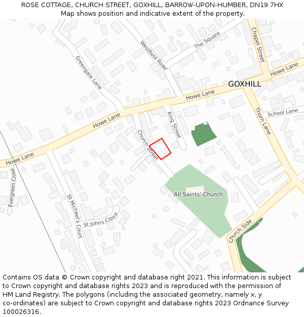 ROSE COTTAGE, CHURCH STREET, GOXHILL, BARROW-UPON-HUMBER, DN19 7HX: Location map and indicative extent of plot