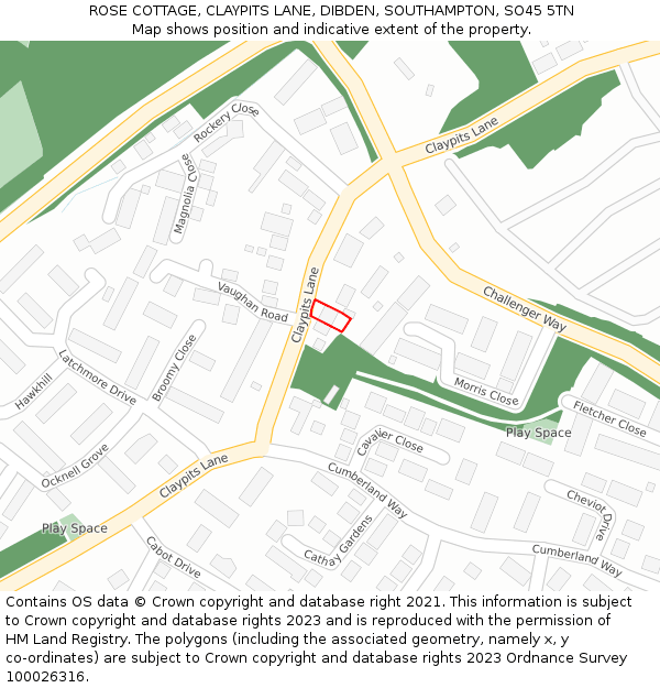 ROSE COTTAGE, CLAYPITS LANE, DIBDEN, SOUTHAMPTON, SO45 5TN: Location map and indicative extent of plot