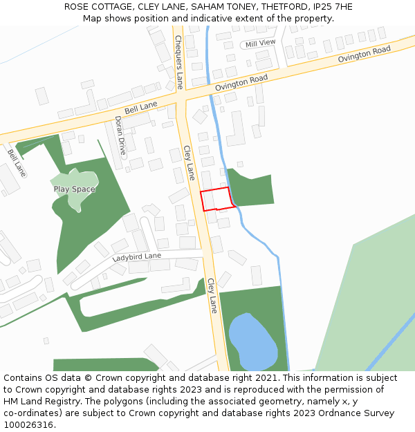 ROSE COTTAGE, CLEY LANE, SAHAM TONEY, THETFORD, IP25 7HE: Location map and indicative extent of plot