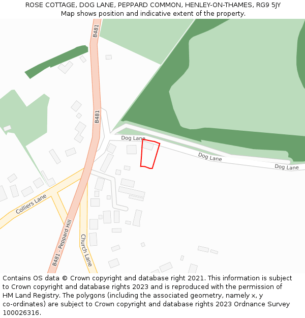 ROSE COTTAGE, DOG LANE, PEPPARD COMMON, HENLEY-ON-THAMES, RG9 5JY: Location map and indicative extent of plot