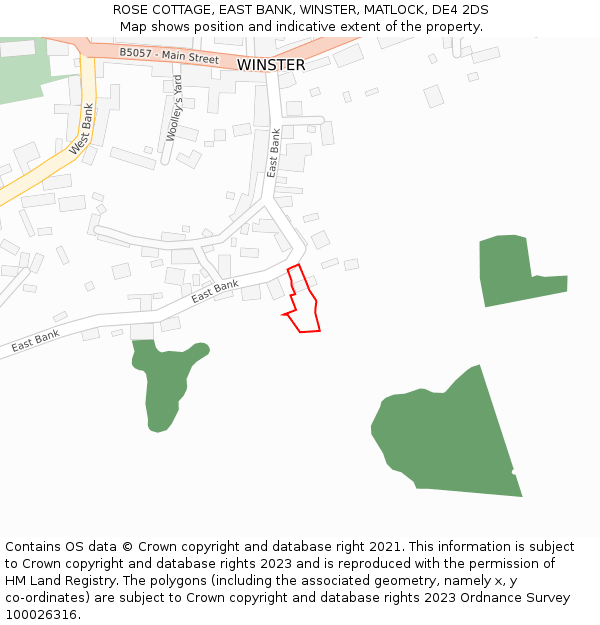 ROSE COTTAGE, EAST BANK, WINSTER, MATLOCK, DE4 2DS: Location map and indicative extent of plot