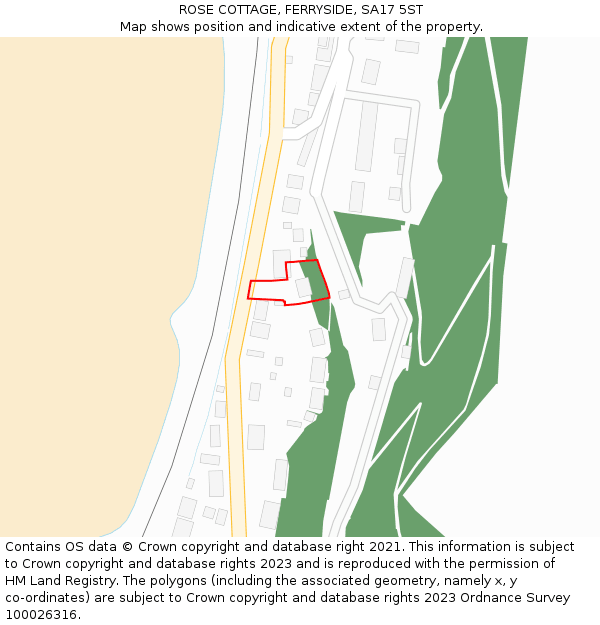 ROSE COTTAGE, FERRYSIDE, SA17 5ST: Location map and indicative extent of plot