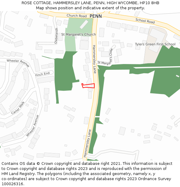 ROSE COTTAGE, HAMMERSLEY LANE, PENN, HIGH WYCOMBE, HP10 8HB: Location map and indicative extent of plot