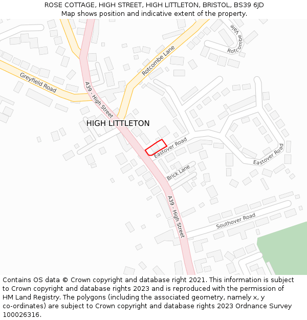 ROSE COTTAGE, HIGH STREET, HIGH LITTLETON, BRISTOL, BS39 6JD: Location map and indicative extent of plot