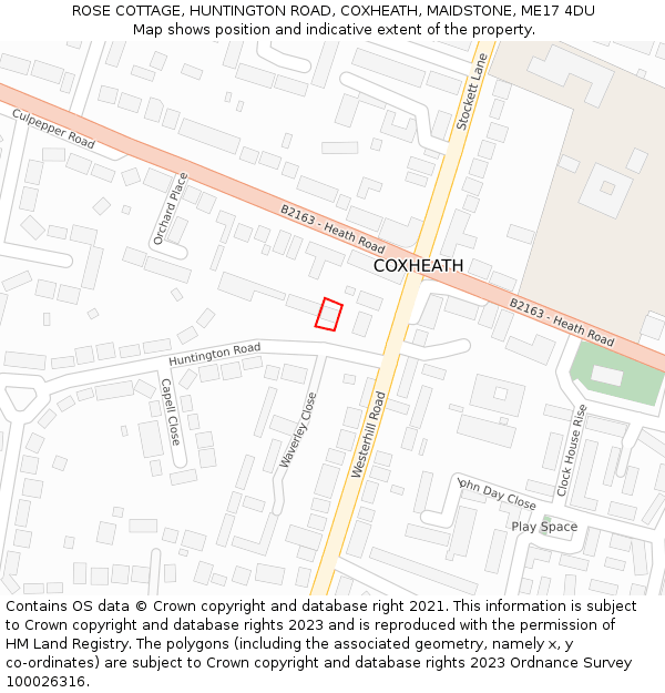 ROSE COTTAGE, HUNTINGTON ROAD, COXHEATH, MAIDSTONE, ME17 4DU: Location map and indicative extent of plot