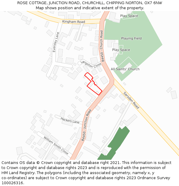 ROSE COTTAGE, JUNCTION ROAD, CHURCHILL, CHIPPING NORTON, OX7 6NW: Location map and indicative extent of plot