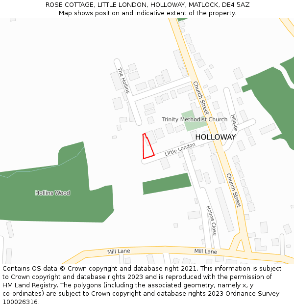 ROSE COTTAGE, LITTLE LONDON, HOLLOWAY, MATLOCK, DE4 5AZ: Location map and indicative extent of plot