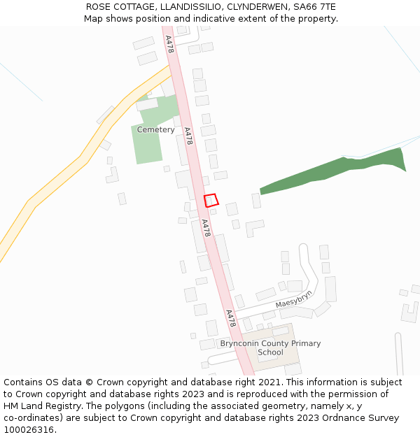 ROSE COTTAGE, LLANDISSILIO, CLYNDERWEN, SA66 7TE: Location map and indicative extent of plot