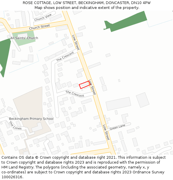 ROSE COTTAGE, LOW STREET, BECKINGHAM, DONCASTER, DN10 4PW: Location map and indicative extent of plot