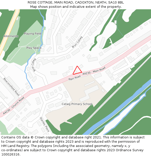 ROSE COTTAGE, MAIN ROAD, CADOXTON, NEATH, SA10 8BL: Location map and indicative extent of plot