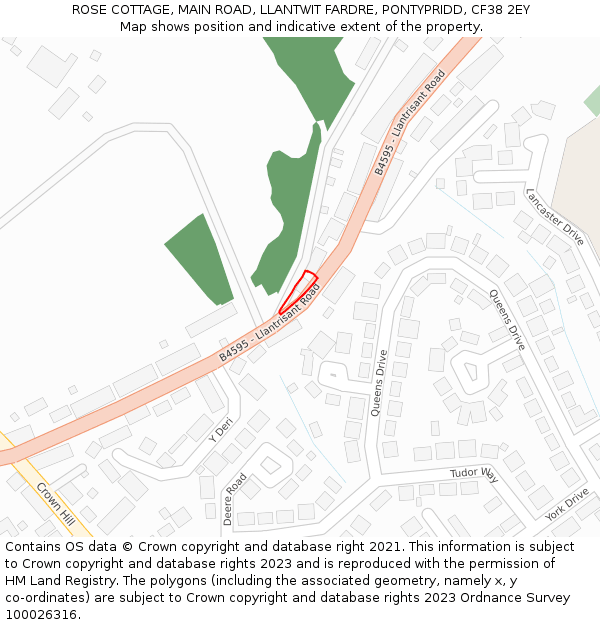 ROSE COTTAGE, MAIN ROAD, LLANTWIT FARDRE, PONTYPRIDD, CF38 2EY: Location map and indicative extent of plot