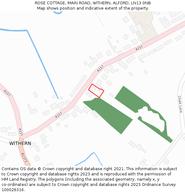 ROSE COTTAGE, MAIN ROAD, WITHERN, ALFORD, LN13 0NB: Location map and indicative extent of plot
