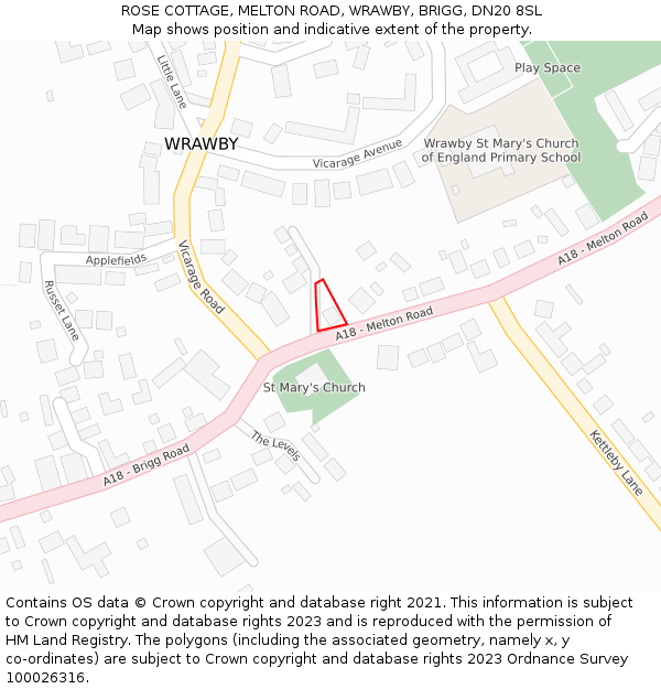ROSE COTTAGE, MELTON ROAD, WRAWBY, BRIGG, DN20 8SL: Location map and indicative extent of plot