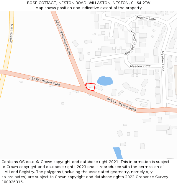 ROSE COTTAGE, NESTON ROAD, WILLASTON, NESTON, CH64 2TW: Location map and indicative extent of plot