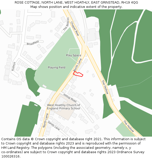 ROSE COTTAGE, NORTH LANE, WEST HOATHLY, EAST GRINSTEAD, RH19 4QG: Location map and indicative extent of plot