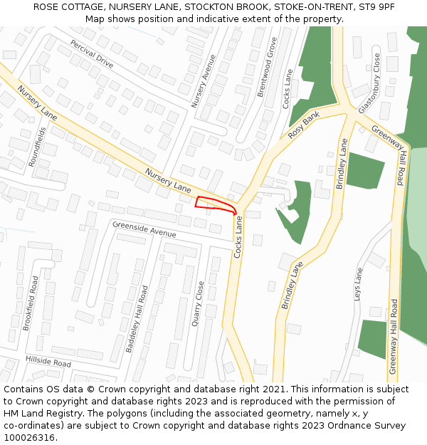 ROSE COTTAGE, NURSERY LANE, STOCKTON BROOK, STOKE-ON-TRENT, ST9 9PF: Location map and indicative extent of plot