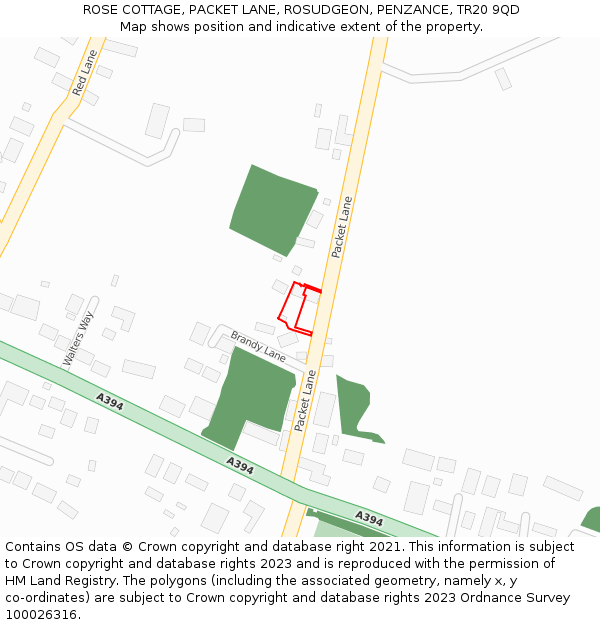 ROSE COTTAGE, PACKET LANE, ROSUDGEON, PENZANCE, TR20 9QD: Location map and indicative extent of plot