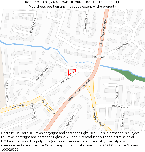 ROSE COTTAGE, PARK ROAD, THORNBURY, BRISTOL, BS35 1JU: Location map and indicative extent of plot