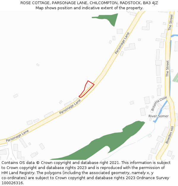 ROSE COTTAGE, PARSONAGE LANE, CHILCOMPTON, RADSTOCK, BA3 4JZ: Location map and indicative extent of plot