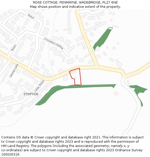 ROSE COTTAGE, PENMAYNE, WADEBRIDGE, PL27 6NE: Location map and indicative extent of plot