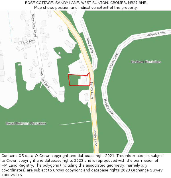 ROSE COTTAGE, SANDY LANE, WEST RUNTON, CROMER, NR27 9NB: Location map and indicative extent of plot