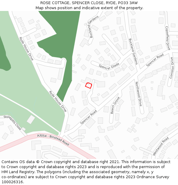 ROSE COTTAGE, SPENCER CLOSE, RYDE, PO33 3AW: Location map and indicative extent of plot