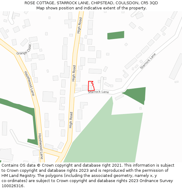 ROSE COTTAGE, STARROCK LANE, CHIPSTEAD, COULSDON, CR5 3QD: Location map and indicative extent of plot