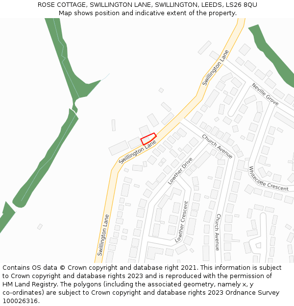 ROSE COTTAGE, SWILLINGTON LANE, SWILLINGTON, LEEDS, LS26 8QU: Location map and indicative extent of plot