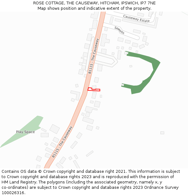 ROSE COTTAGE, THE CAUSEWAY, HITCHAM, IPSWICH, IP7 7NE: Location map and indicative extent of plot