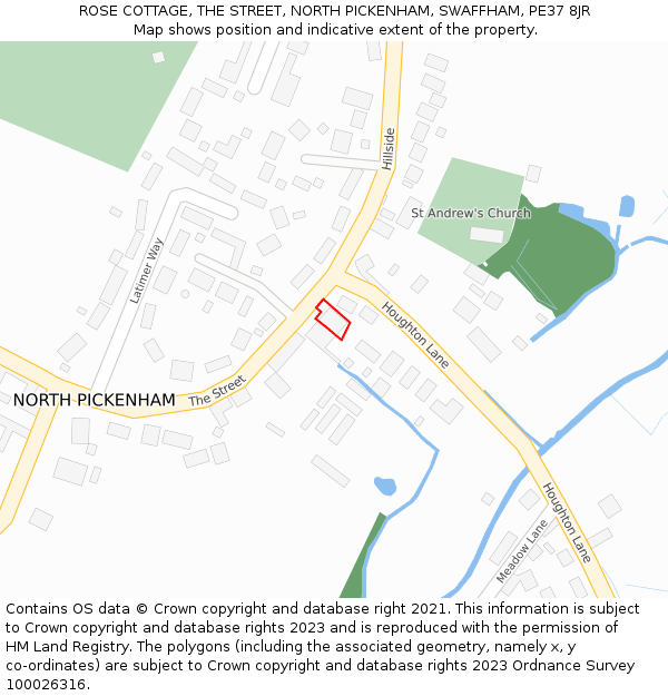 ROSE COTTAGE, THE STREET, NORTH PICKENHAM, SWAFFHAM, PE37 8JR: Location map and indicative extent of plot