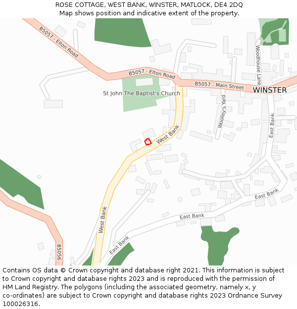 ROSE COTTAGE, WEST BANK, WINSTER, MATLOCK, DE4 2DQ: Location map and indicative extent of plot