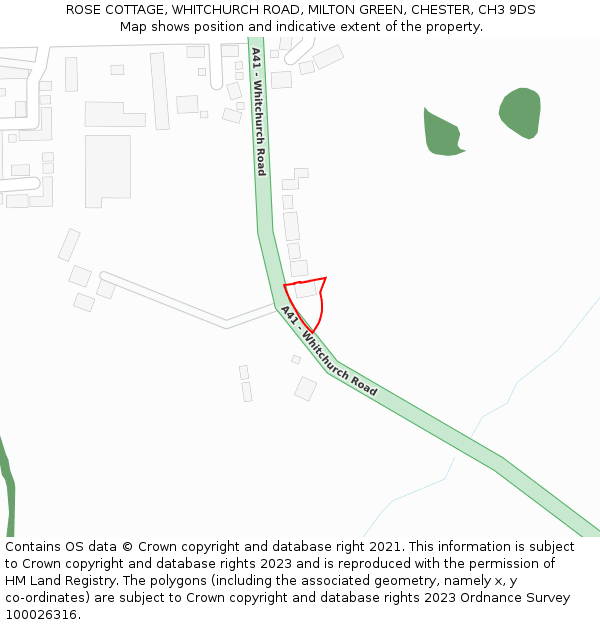 ROSE COTTAGE, WHITCHURCH ROAD, MILTON GREEN, CHESTER, CH3 9DS: Location map and indicative extent of plot