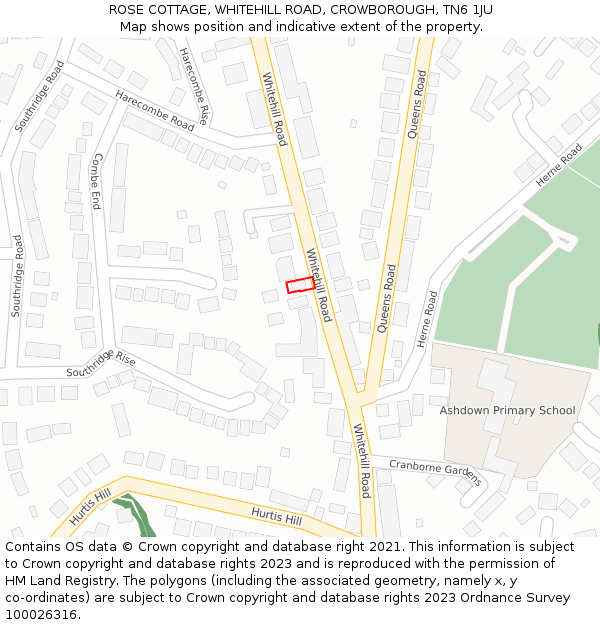 ROSE COTTAGE, WHITEHILL ROAD, CROWBOROUGH, TN6 1JU: Location map and indicative extent of plot