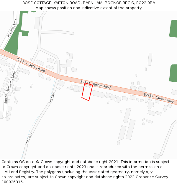 ROSE COTTAGE, YAPTON ROAD, BARNHAM, BOGNOR REGIS, PO22 0BA: Location map and indicative extent of plot