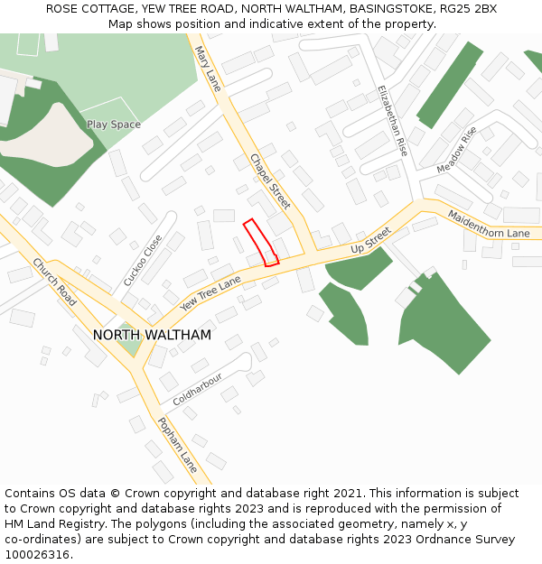 ROSE COTTAGE, YEW TREE ROAD, NORTH WALTHAM, BASINGSTOKE, RG25 2BX: Location map and indicative extent of plot