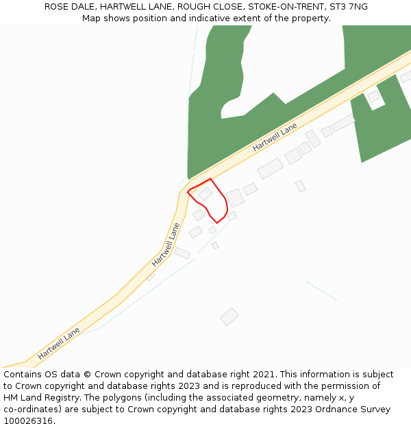 ROSE DALE, HARTWELL LANE, ROUGH CLOSE, STOKE-ON-TRENT, ST3 7NG: Location map and indicative extent of plot