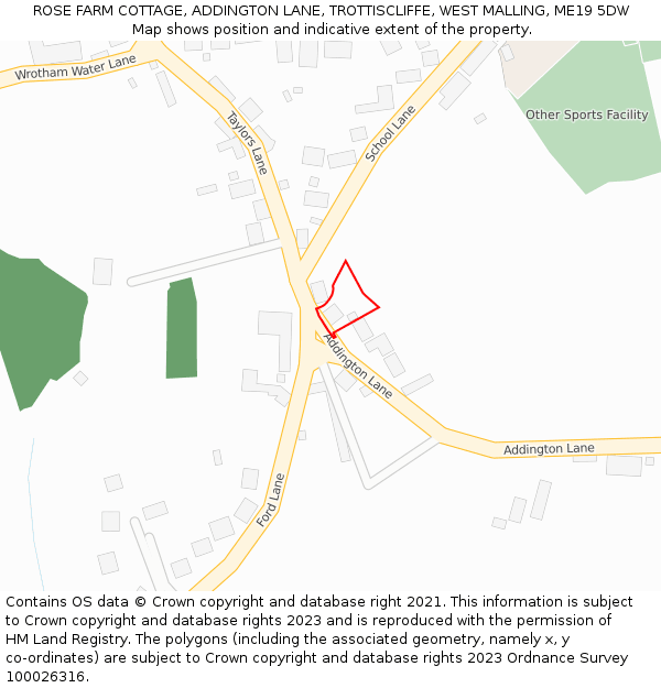 ROSE FARM COTTAGE, ADDINGTON LANE, TROTTISCLIFFE, WEST MALLING, ME19 5DW: Location map and indicative extent of plot