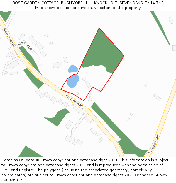 ROSE GARDEN COTTAGE, RUSHMORE HILL, KNOCKHOLT, SEVENOAKS, TN14 7NR: Location map and indicative extent of plot