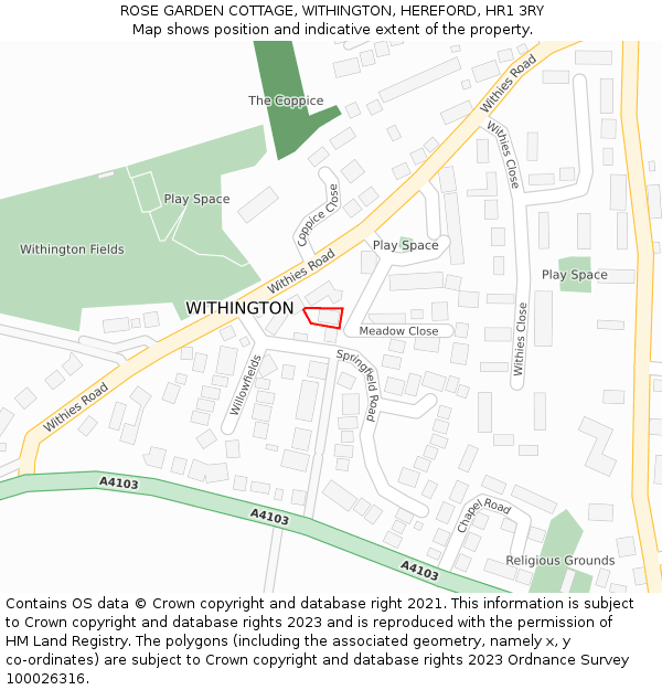 ROSE GARDEN COTTAGE, WITHINGTON, HEREFORD, HR1 3RY: Location map and indicative extent of plot